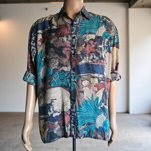 KOSI SILK Vintage ( LG ) BALI Multicolor Long/Short Sleeve Button Up